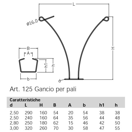 Gancio per Pali in Ferro H 55