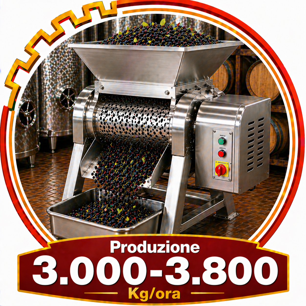 Pigiadiraspatrici elettriche - Produzione 3.000-3.800 Kg/ora
