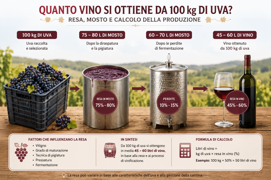 Quanto Vino si Ottiene da 100 kg di Uva? Resa, Mosto e Calcolo della Produzione